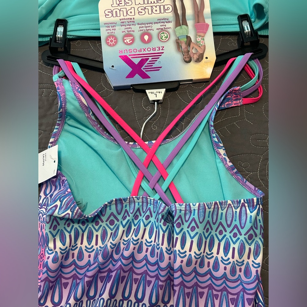 Zeroxposur Girls Calypso 3 Piece Tankini/Cover Up Short Set NWT Size L 14.5/16.5 - Picture 6 of 10